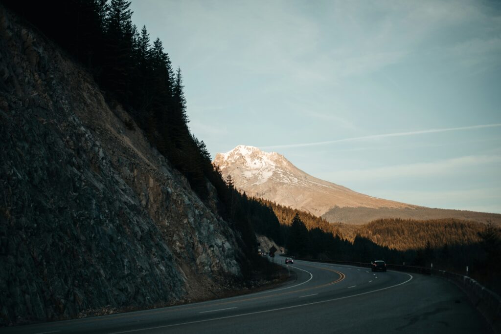 Mount Hood in Oregon in an electric vehicle